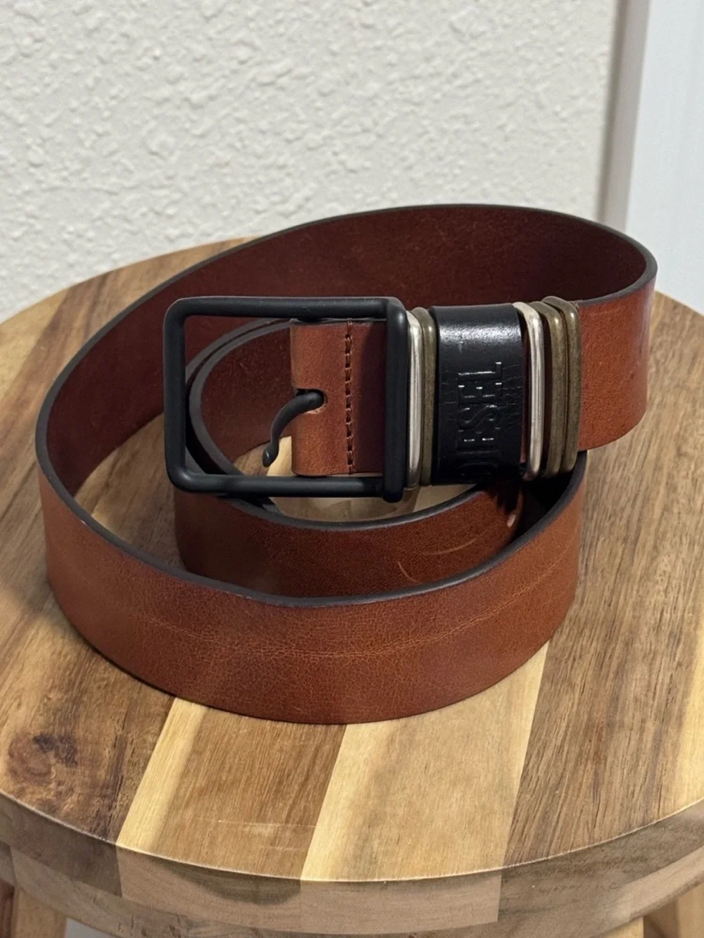 Diesel Men's Leather Belt Brown Mixed Metal Size 95 / 38